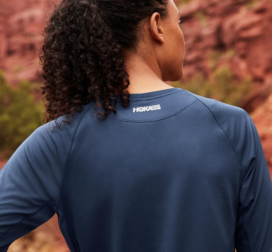 Top Hoka One One Mujer Azul Marino - Performance 3/4 Sleeve - HDTI83160